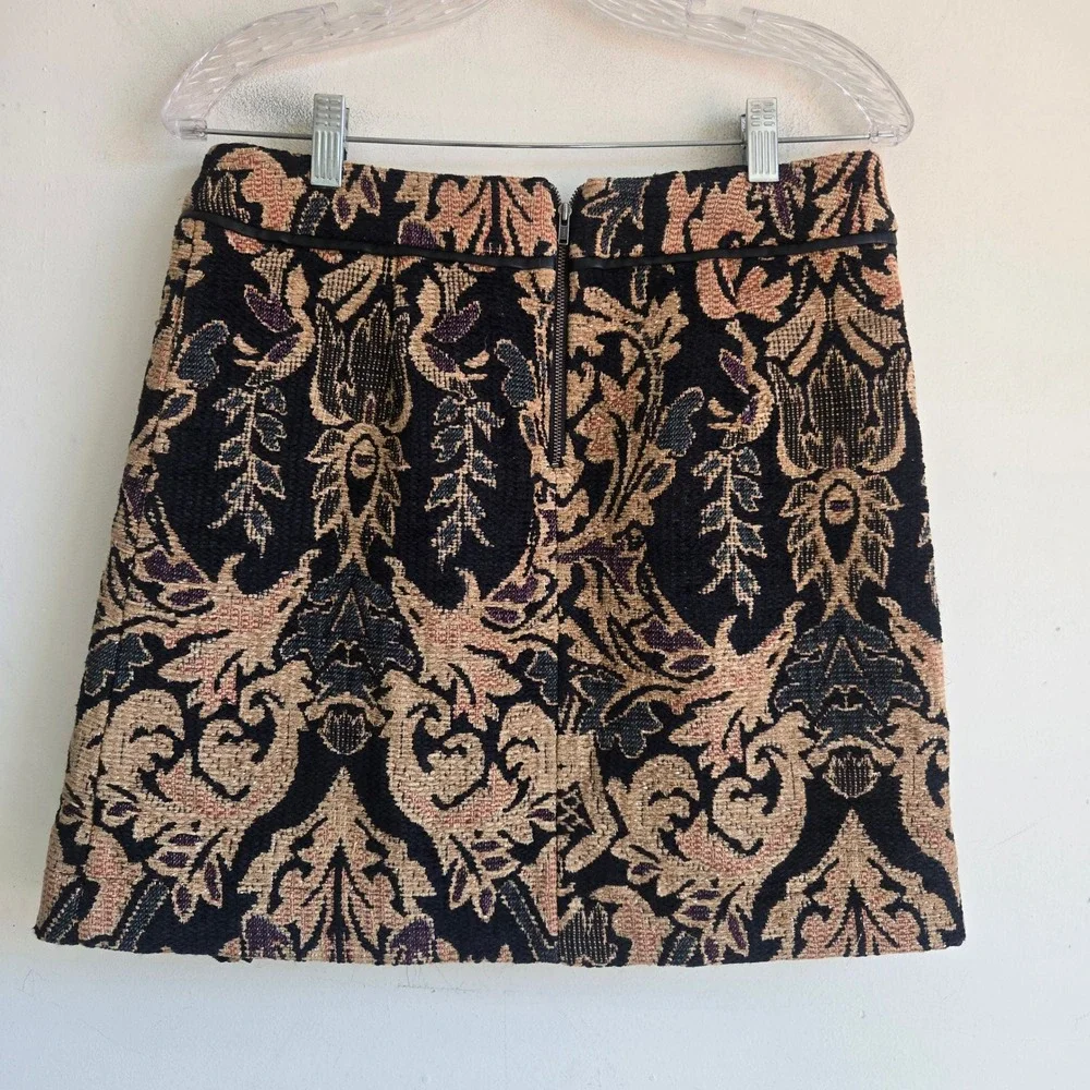 Free People‎ 8 Mini Skirt Women Gold Black Tapestry Damask Wrap Front Excellent